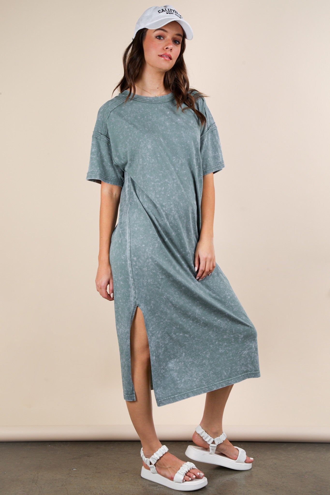 Mineral Washed Casual Comfy Midi Dress | Oversized