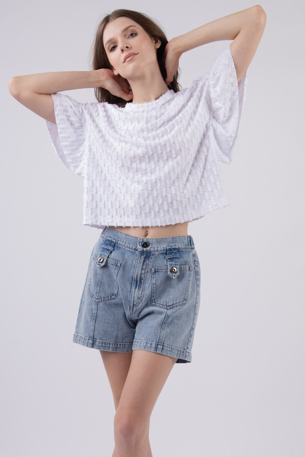 Textured Knit Oversized Casual Top | White