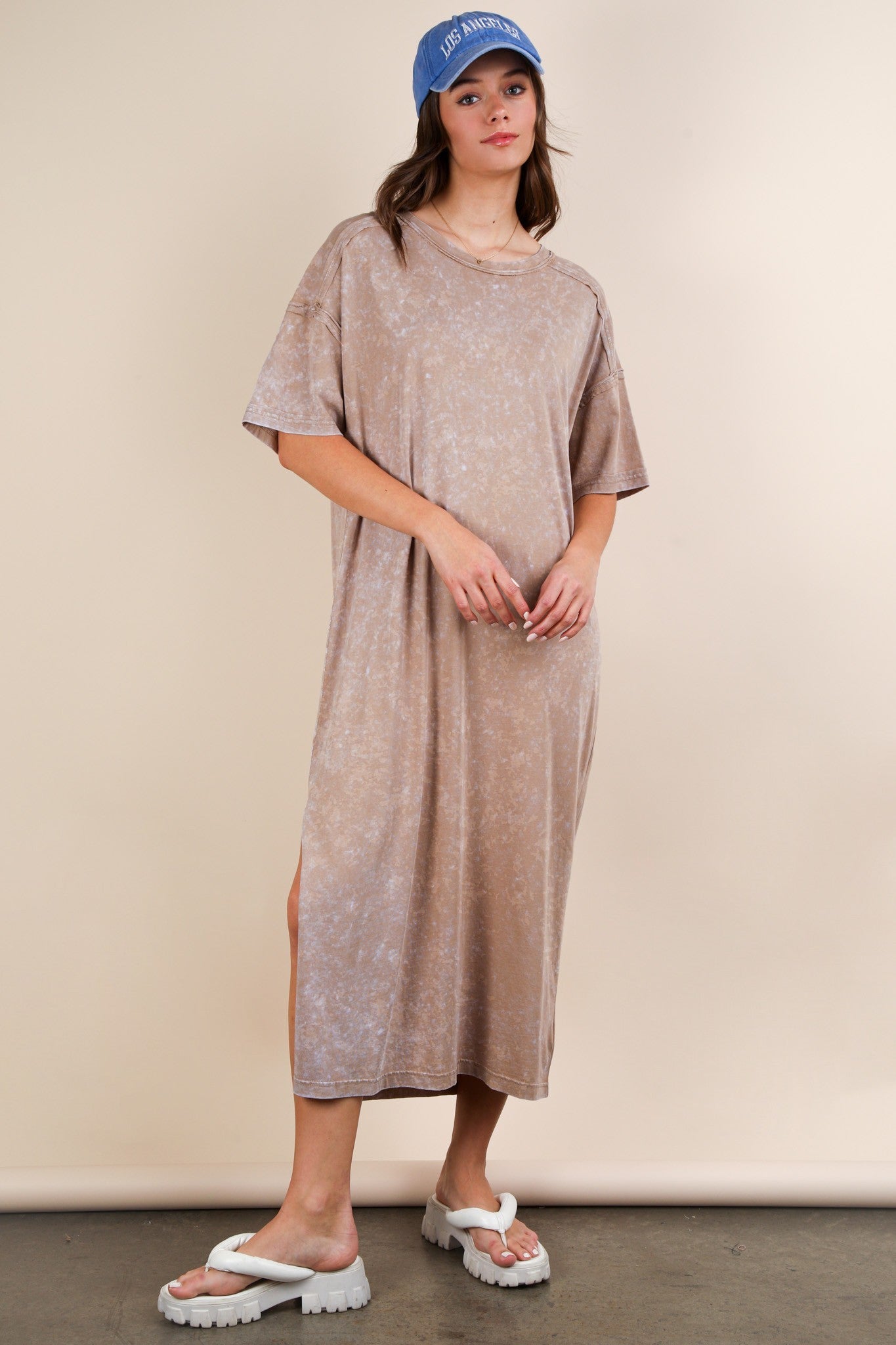 Mineral Washed Casual Comfy Midi Dress | Oversized