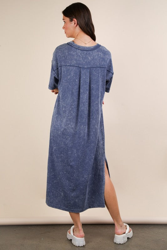 Mineral Washed Casual Comfy Midi Dress | Oversized