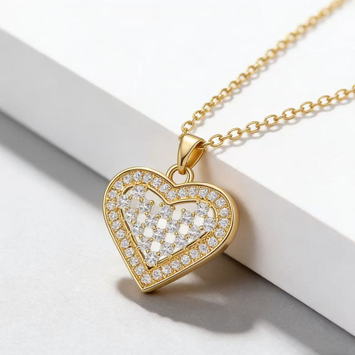 GOLD HEART PAVE ZIRCONIA NECKLACE