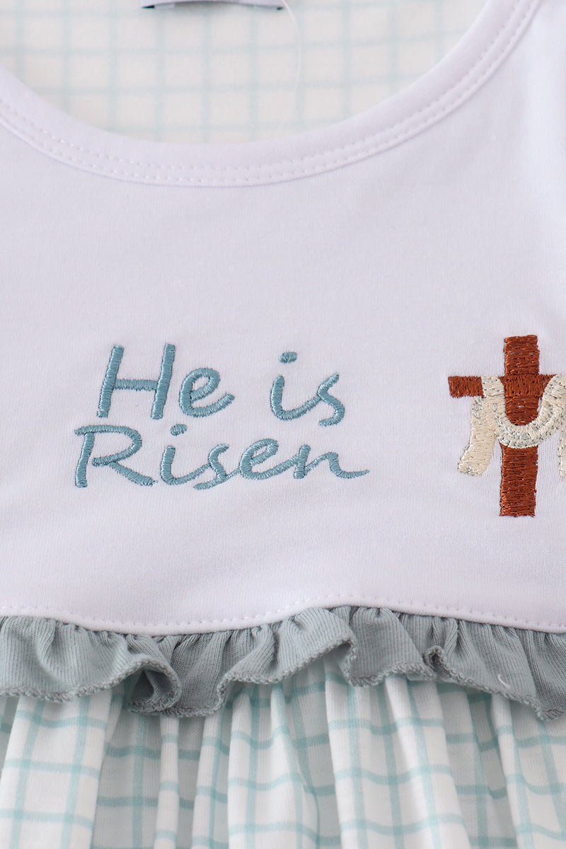 HE IS RISEN EMBROIDERY | Blue Shirt & Shorts Set✝️