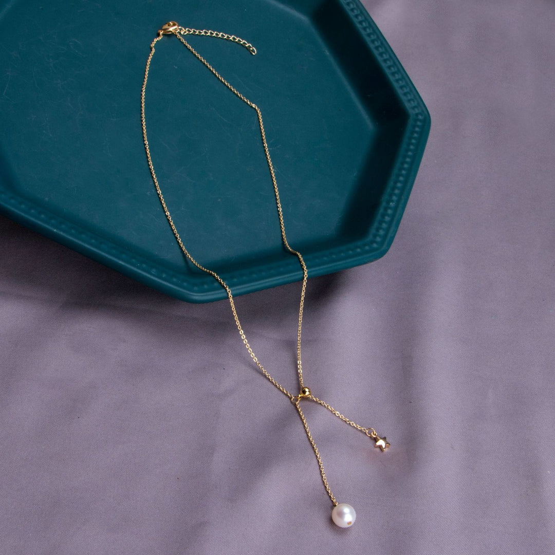 GOLD PEARL STAR LARIAT NECKLACE