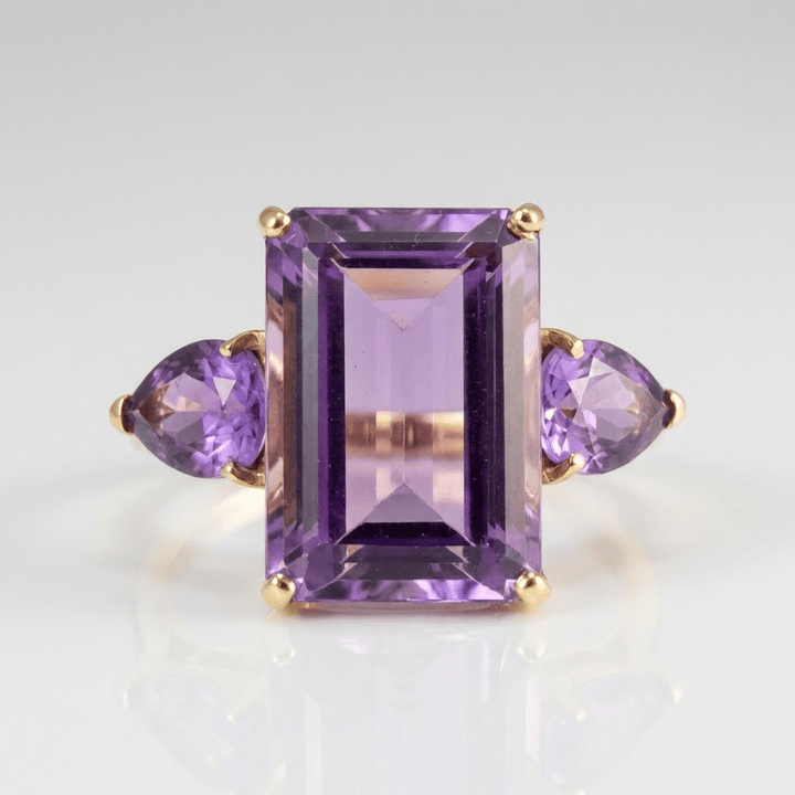 AMETHYST TOURMALINE CRYSTAL GOLD RING