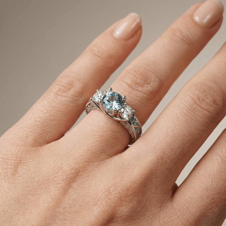SILVER GEMSTONE OVAL HALO RING