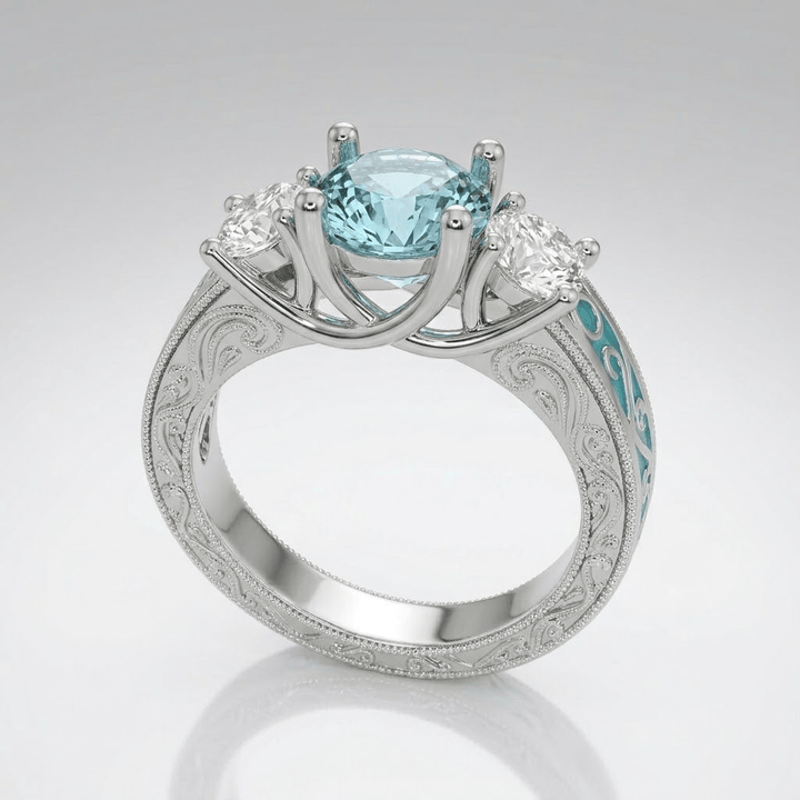 SILVER GEMSTONE OVAL HALO RING