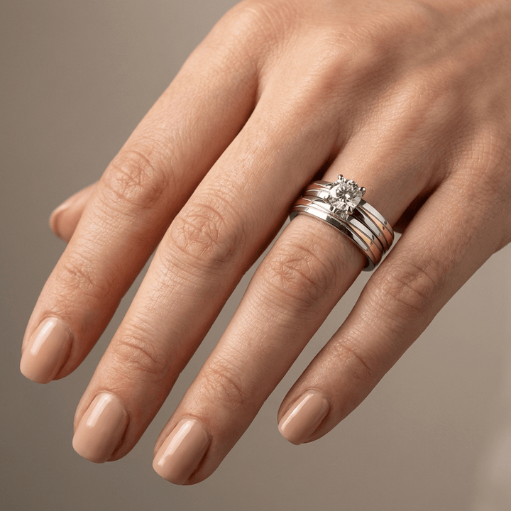 SILVER GOLD STRIPE DIAMOND RING