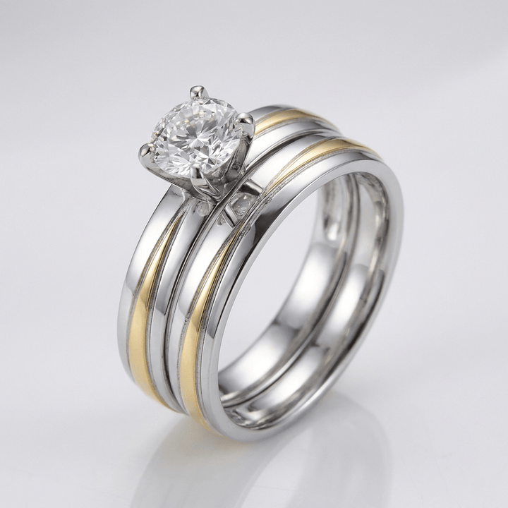 SILVER GOLD STRIPE DIAMOND RING
