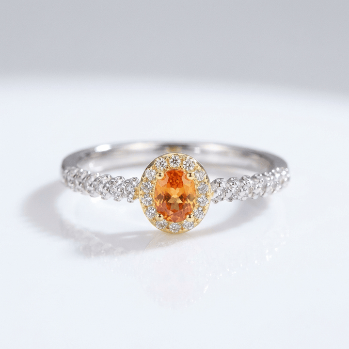 SILVER ORANGE TOPAZ HALO RING - (ADJUSTABLE)