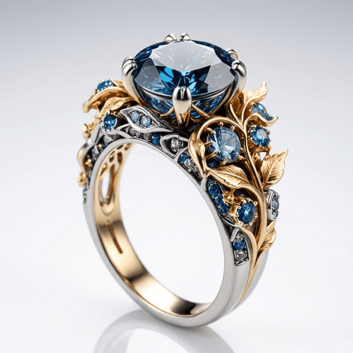 HANDMADE GOLD &amp; BLUE TOPAZ VINTAGE LEGACY RING