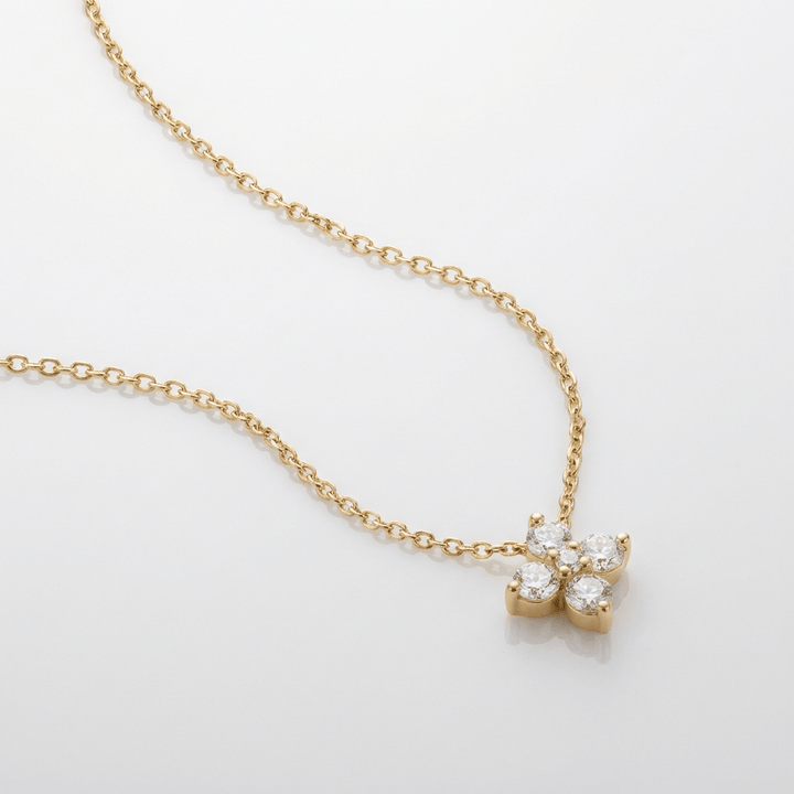 FLOWER ZIRCONIA PENDANT NECKLACE