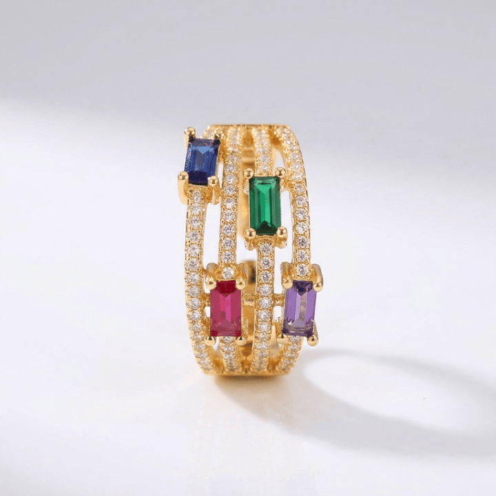 GOLD COLORFUL GEMSTONE RING - (ADJUSTABLE)