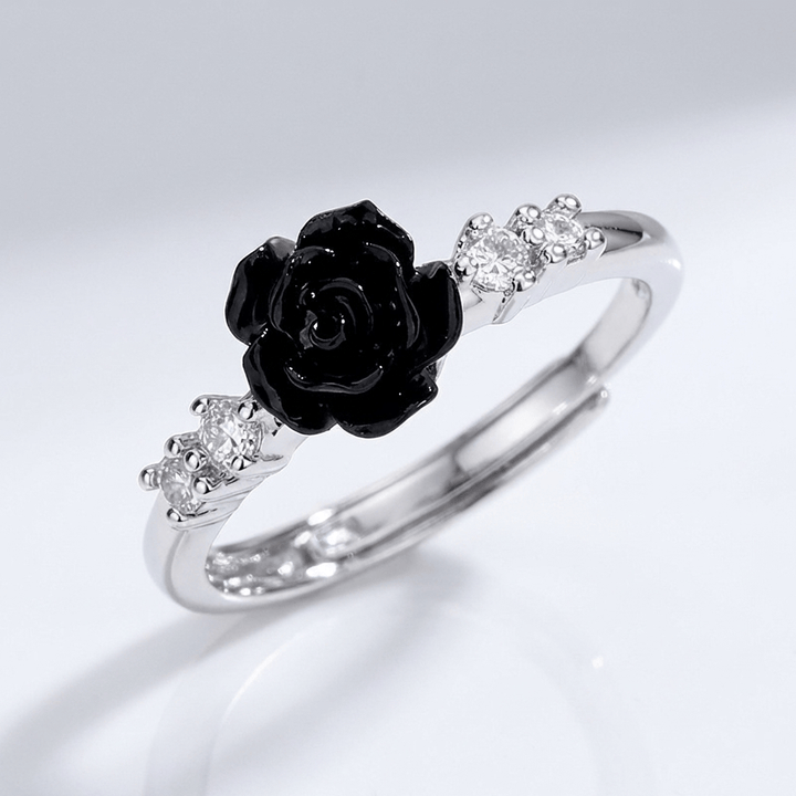SILVER ROSE DIAMOND RING - (ADJUSTABLE)