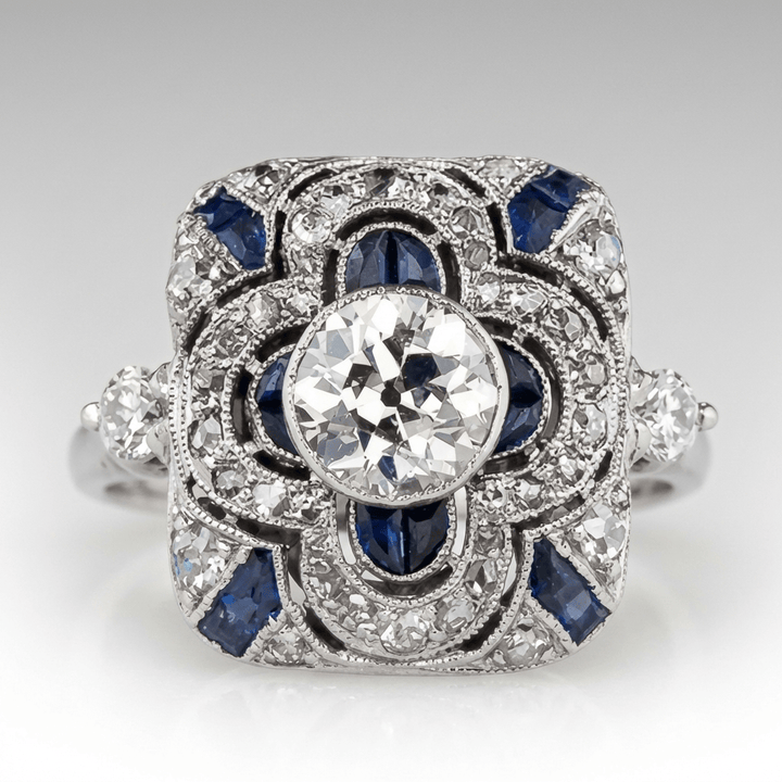 SILVER DIAMOND SAPPHIRE VINTAGE RING