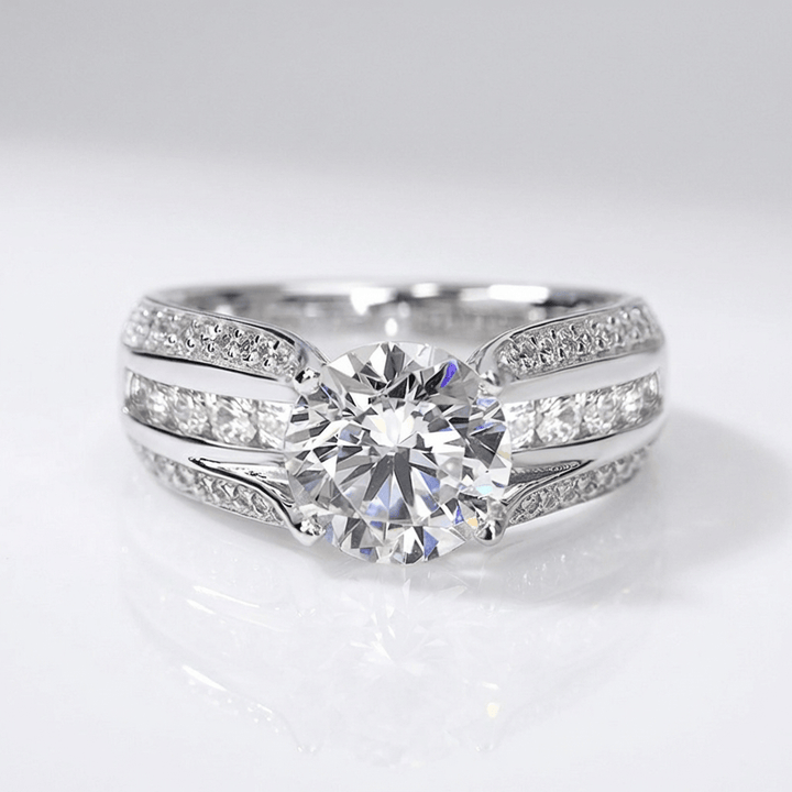 SILVER ROUND DIAMOND PAVE BAND RING