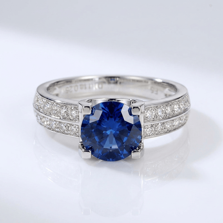SILVER ROUND DIAMOND PAVE SOLITAIRE RING - (ADJUSTABLE)