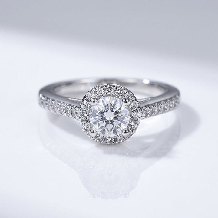 SILVER CUSHION DIAMOND PAVE HALO RING