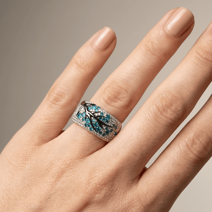 SILVER BLUE TOPAZ LEAF RING