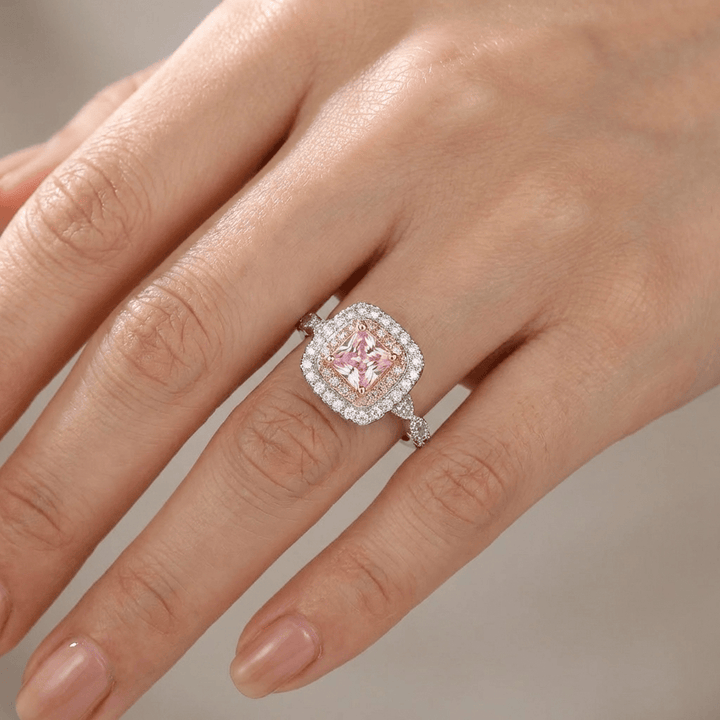 PINK CUSHION ZIRCONIA HALO RING