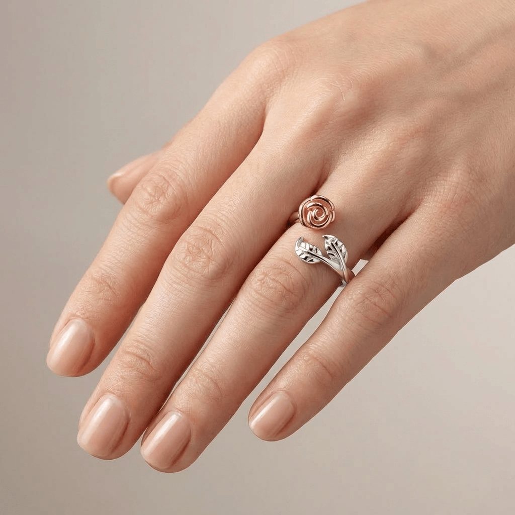 ROSE &amp; THORN SILVER RING - (ADJUSTABLE)