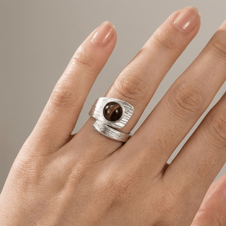SILVER BLACK ONYX VINTAGE RING - (ADJUSTABLE)