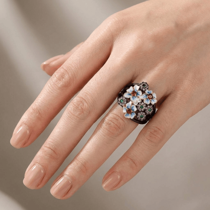 COLORFUL ENAMEL FLOWER GARDEN RING