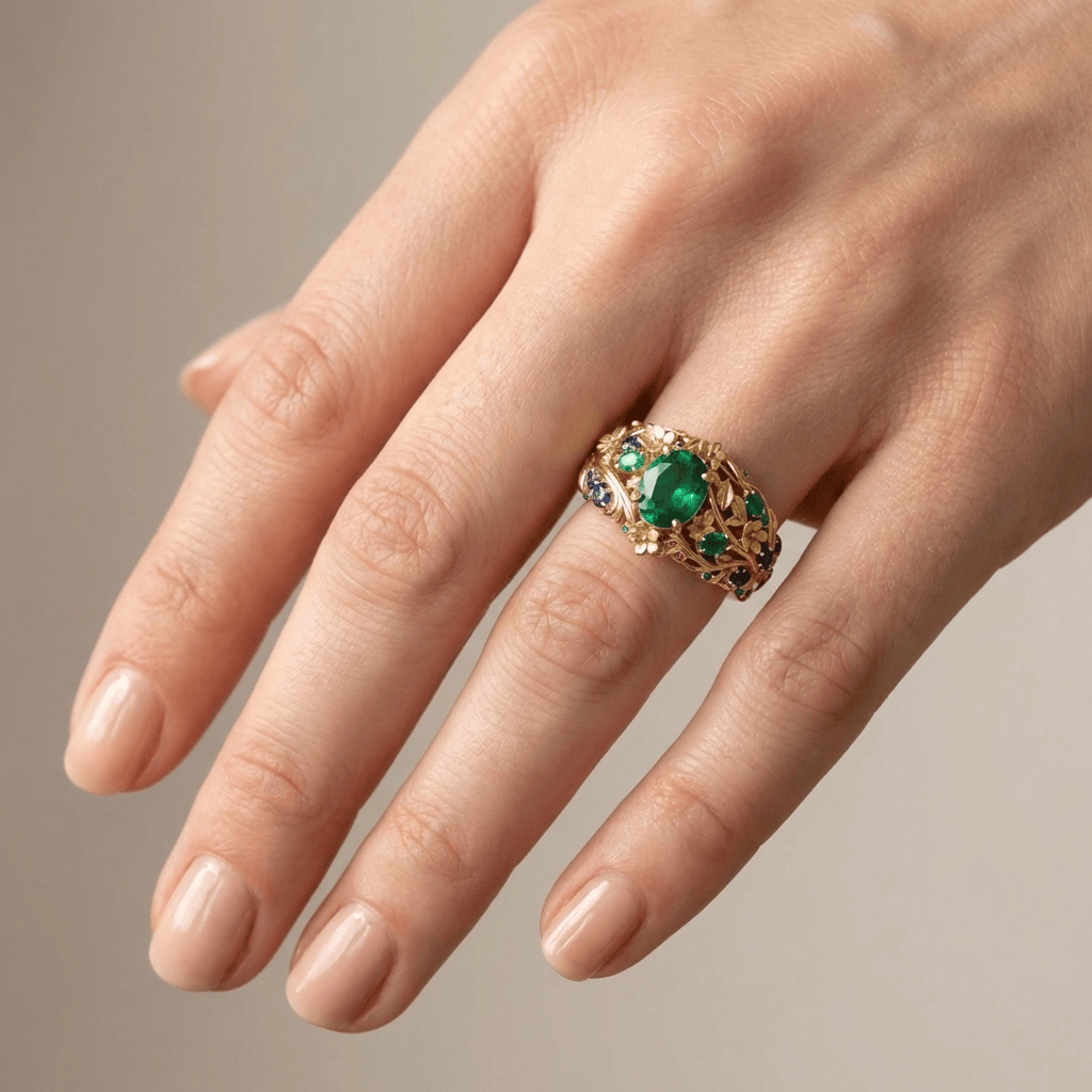 GOLD EMERALD SAPPHIRE VINTAGE RING