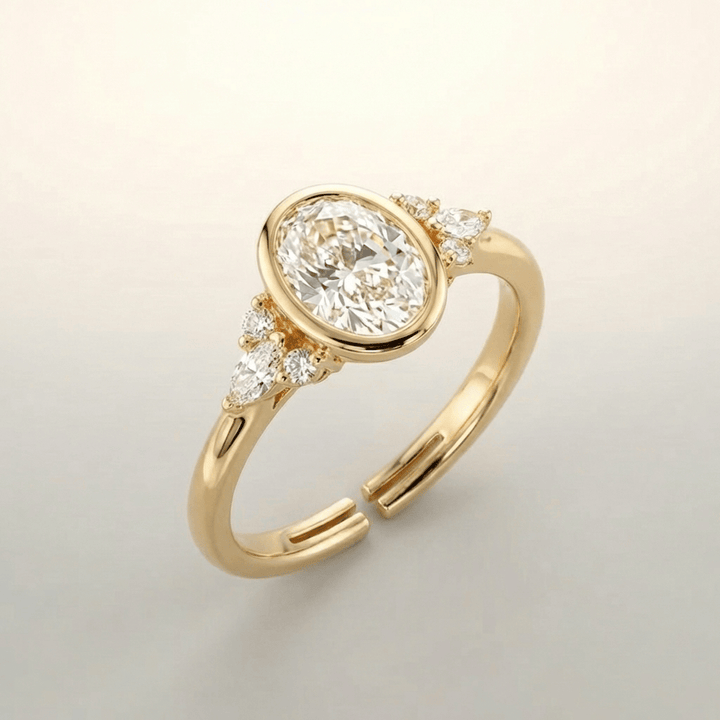 GOLD OVAL ZIRCONIA PEAR TRIO RING - (ADJUSTABLE)