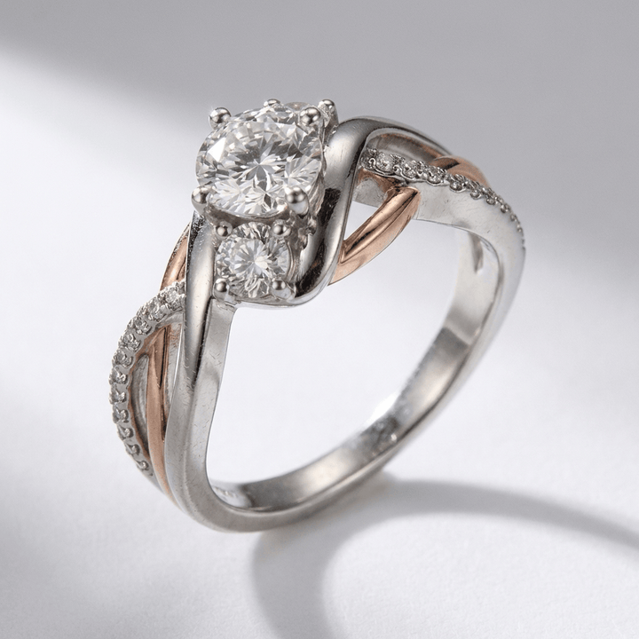 SILVER ROSE GOLD DIAMOND TWIST RING