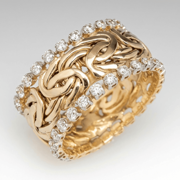 BRAIDED ZIRCONIA GOLD RING