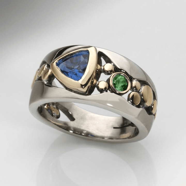 SAPPHIRE &amp; ZIRCONIA TWO TONE RING
