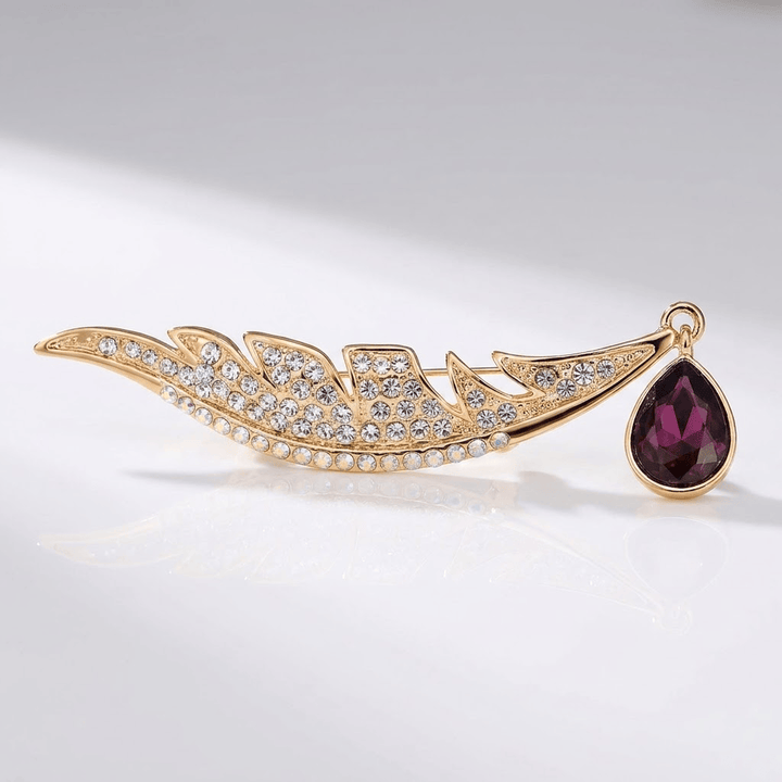 GOLDEN FEATHER DROP BROOCH