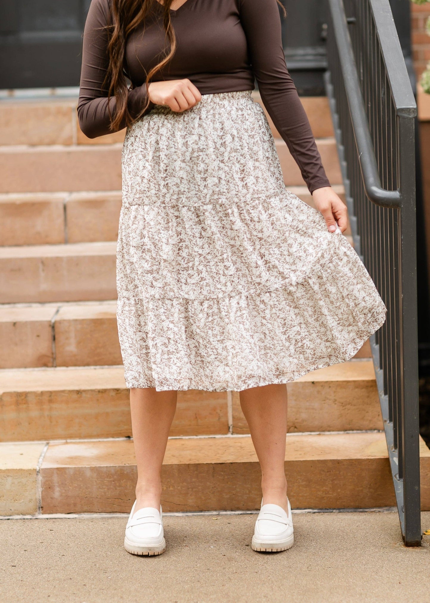 Harlow Abstract Floral Tiered Midi Skirt