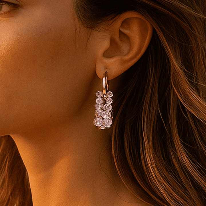 Pearl Earrings With Lilac Stones