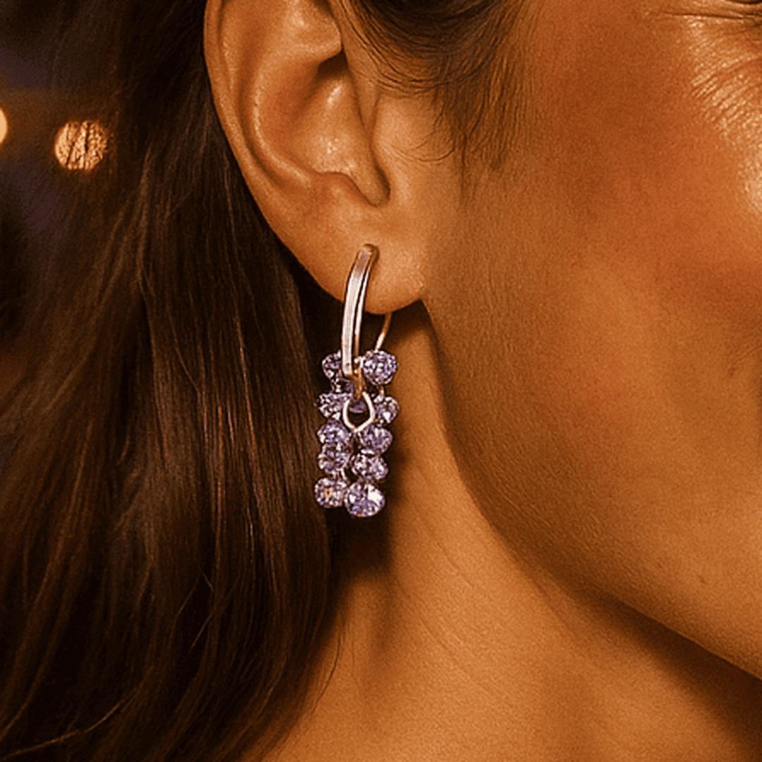 Pearl Earrings With Lilac Stones