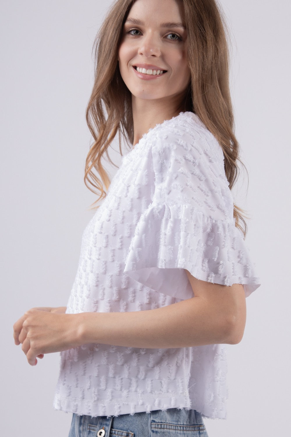 Textured Knit Oversized Casual Top | White