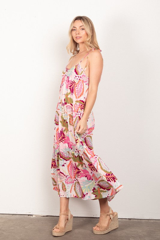 Plus Size Sleeveless Tropical Printed Midi Dress