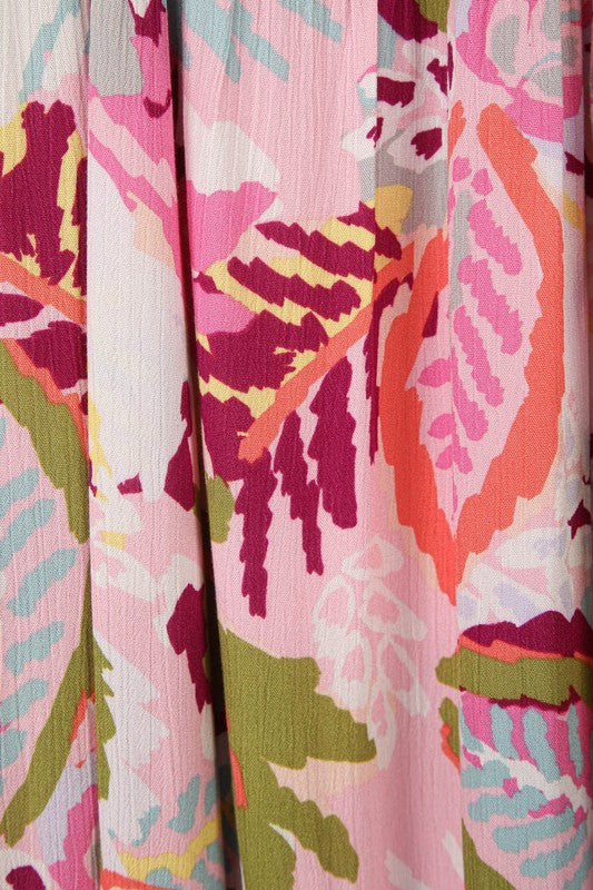 Plus Size Sleeveless Tropical Printed Midi Dress