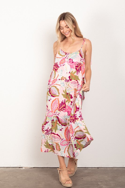 Plus Size Sleeveless Tropical Printed Midi Dress