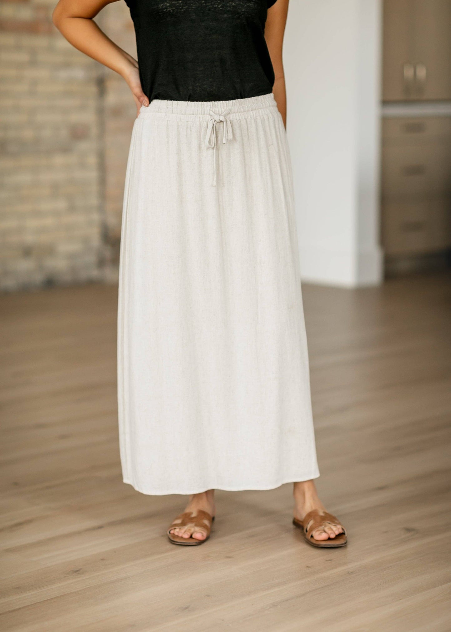 Essential Linen Elastic Waist Maxi Skirt