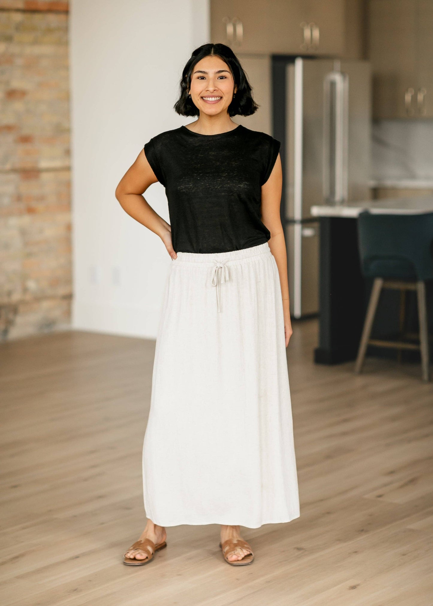 Essential Linen Elastic Waist Maxi Skirt