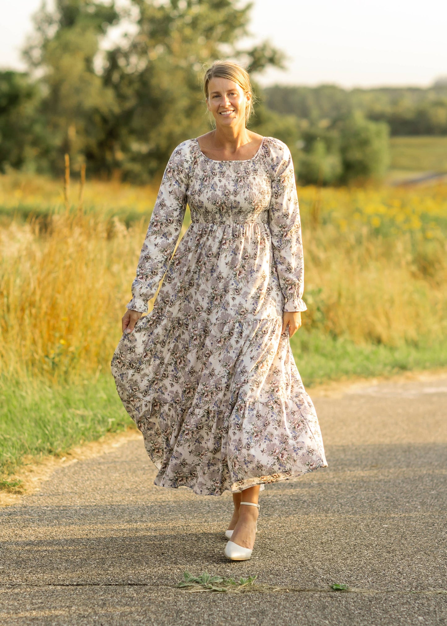 Gia Smocked Long Sleeve Maxi Dress