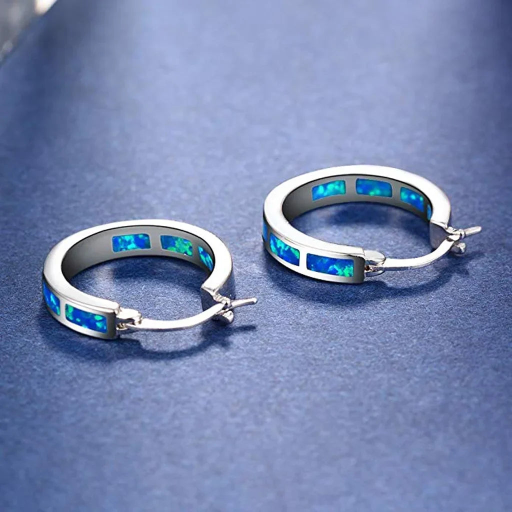 Blue Opal Circle Hoop Earrings