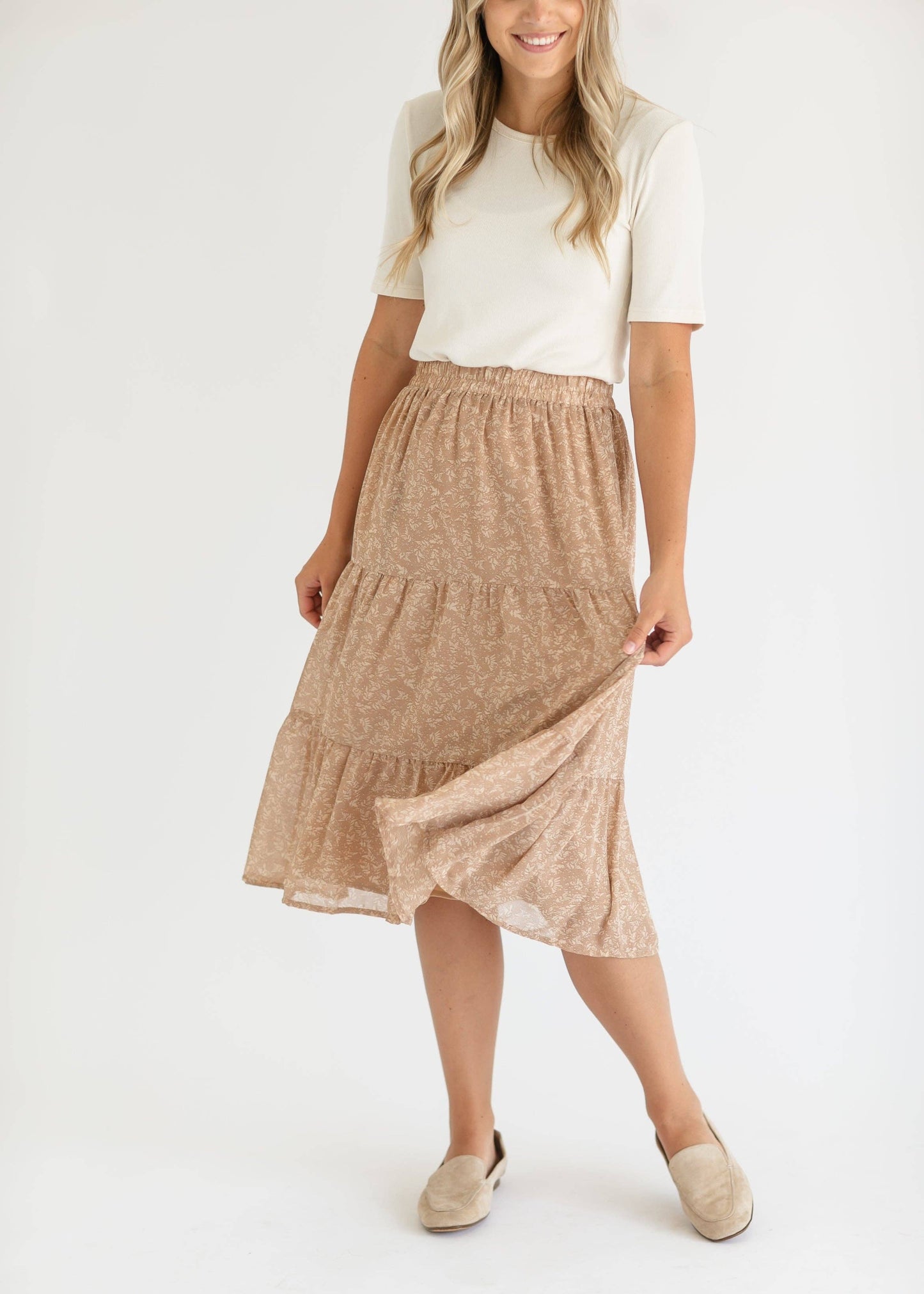 Harlow Abstract Floral Tiered Midi Skirt