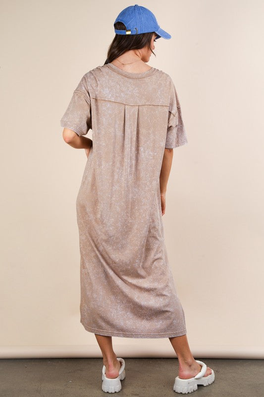 Mineral Washed Casual Comfy Midi Dress | Oversized