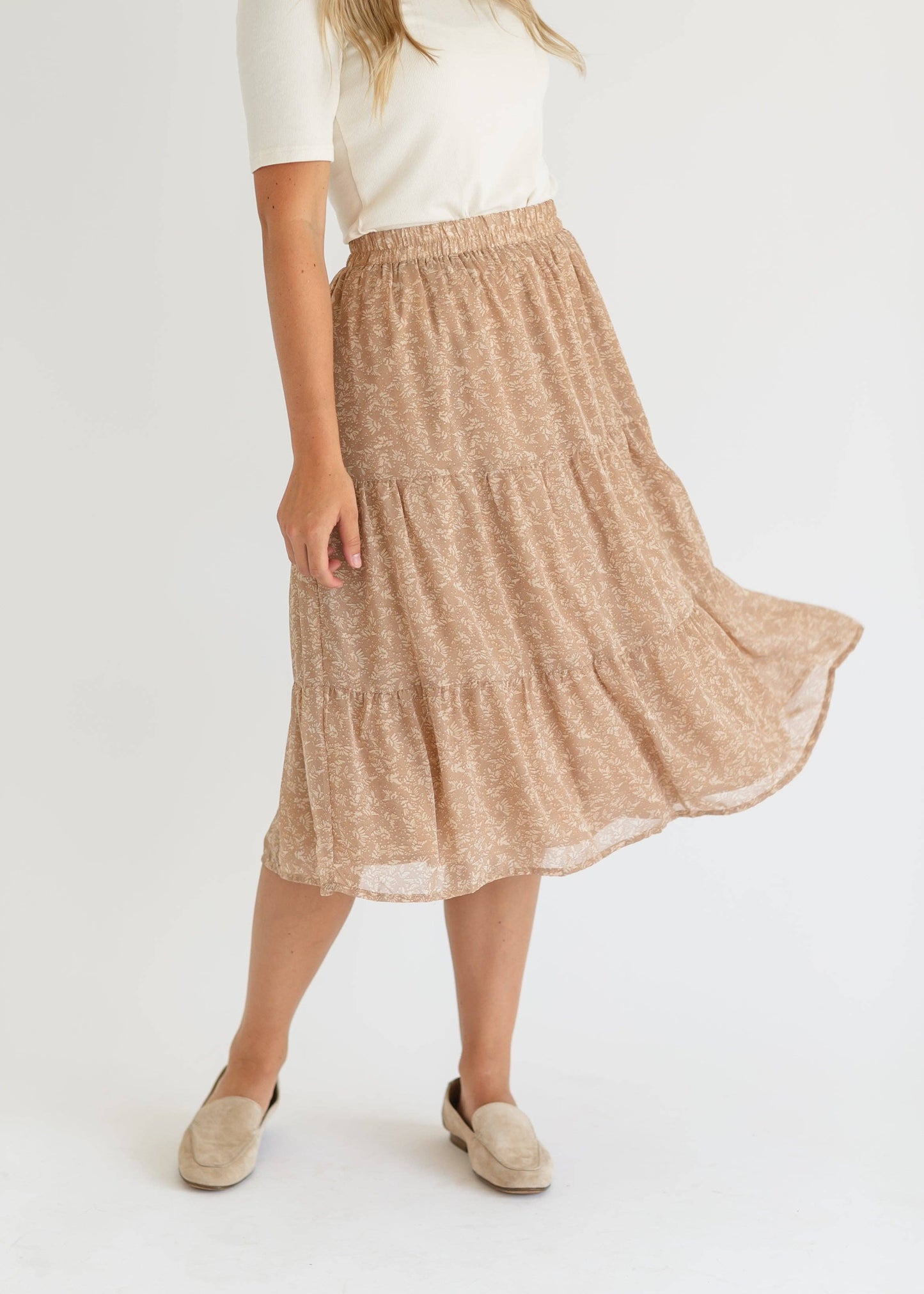 Harlow Abstract Floral Tiered Midi Skirt