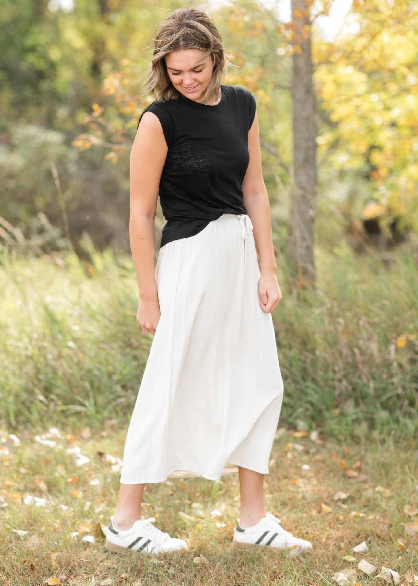 Essential Linen Elastic Waist Maxi Skirt