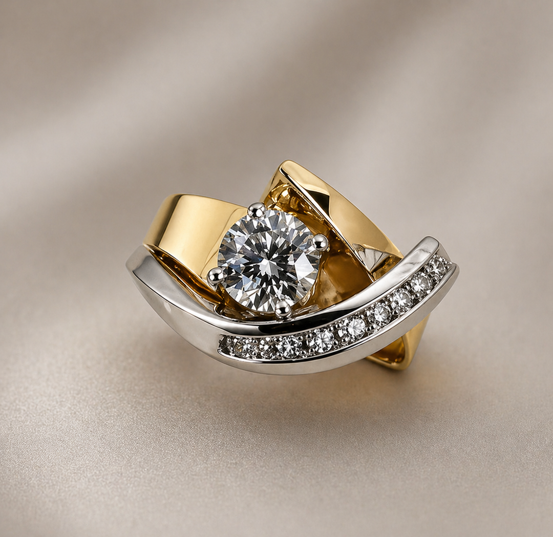 Vintage Irregular Gold Silver Zirconia Ring