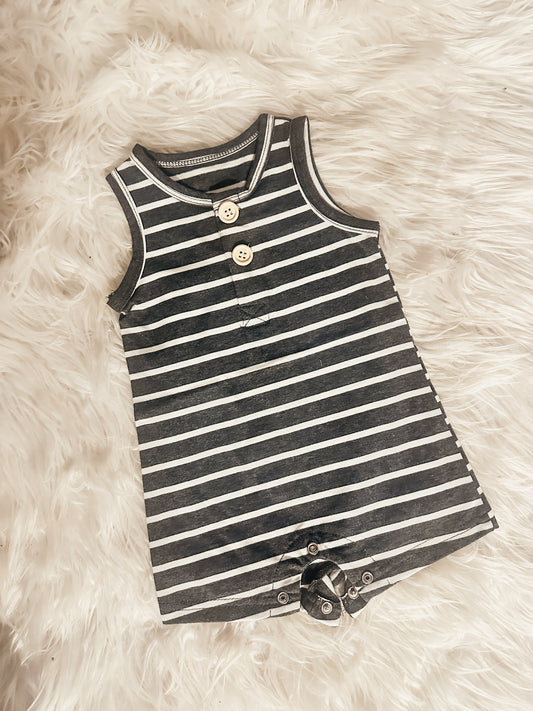 Dark Grey Striped Button Romper