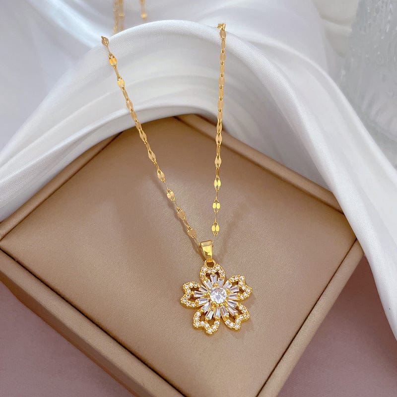 GOLD ZIRCONIA FLOWER NECKLACE
